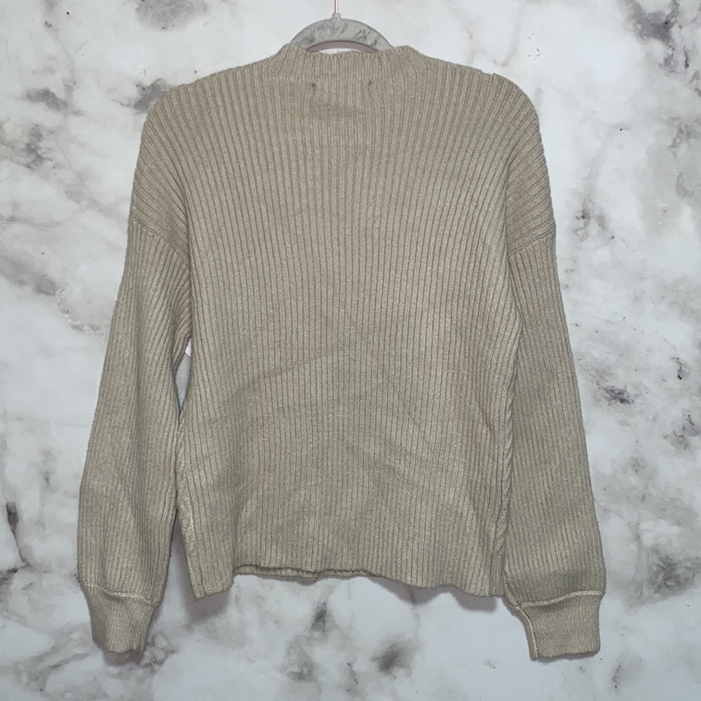 Light Brown / Cream Diamond Pattern Balloon Sleeve Sweater - Picture 6 of 7